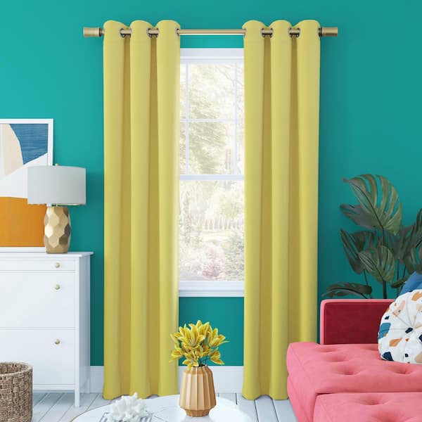 Sun Zero Harper Bright Vibes Sunflower Yellow Polyester 40 in. W x 96 in. L Grommet 100% Blackout Curtain (Single Panel)