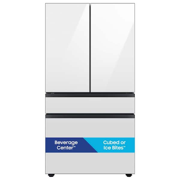 Bespoke 36 in. 29 cu. ft. Standard Depth 4-Door French Door Smart Refrigerator in White Glass with Beverage Center