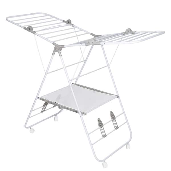 Honey-Can-Do 23.5 in x 38.5 in. White Steel Rolling Folding Wing Drying Rack