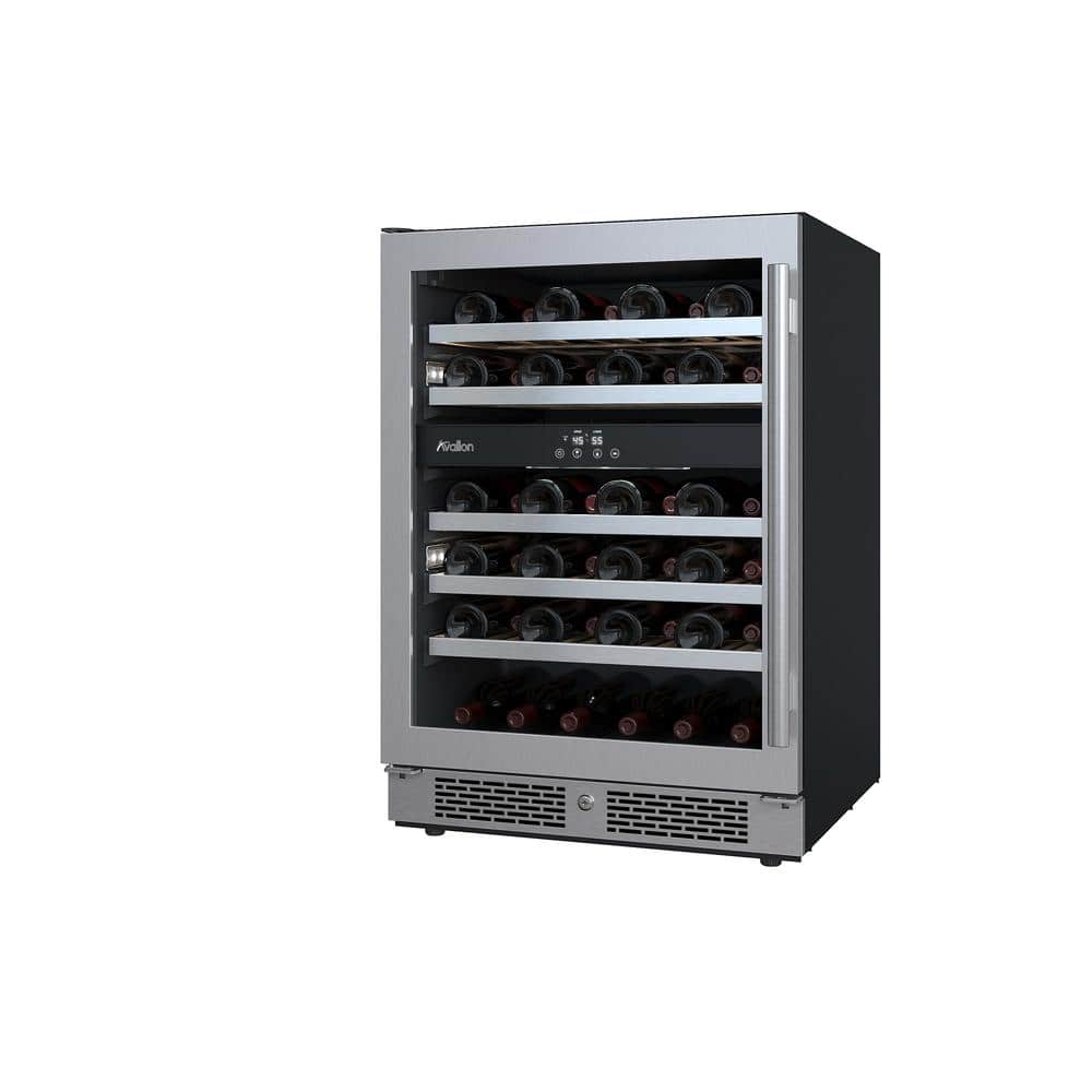 Avallon 24" Black Stainless Steel Dual Zone Wine Cooler with LED Lighting
