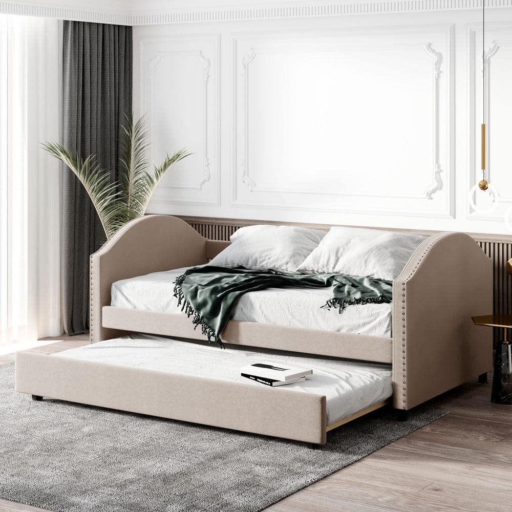 Qualler Jordane Beige Full Size Upholstered Daybed with Twin Size Trundle BLE000118A The Home
