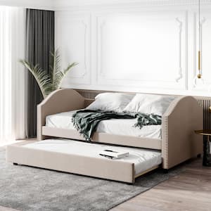 Jordane Beige Full Size Upholstered Daybed with Twin Size Trundle
