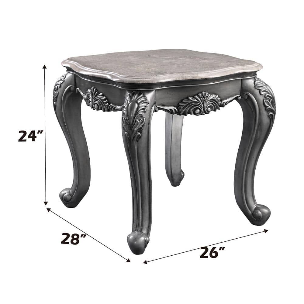 Ariadne Classic Marble Top Platinum Finish Wooden Coffee Table