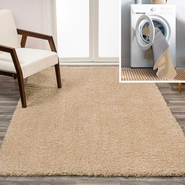 JONATHAN Y Clayton Coastal Ivory 8 ft. x 10 ft. Solid Glam Shag Machine-Washable Area Rug