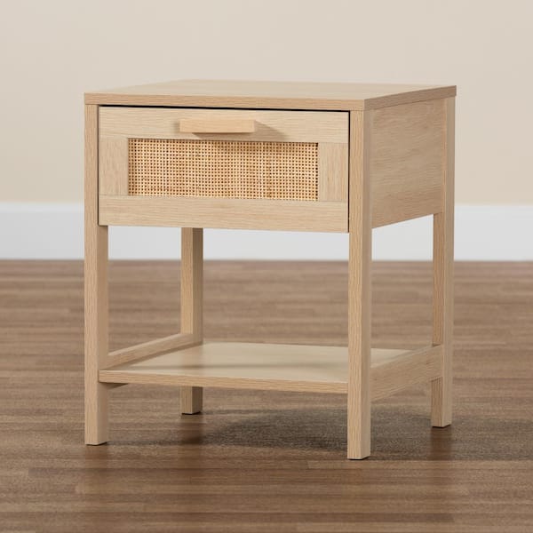 Baxton Studio Sebille 1-Drawer Light Brown Nightstand (18.9 in. H x 15.7 in. W x 15.7 in. D)