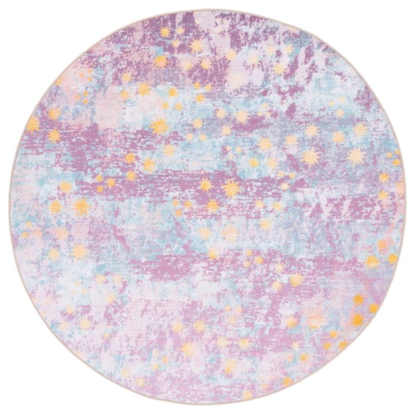 Kids Playhouse 3 ft. x 3 ft. Round Purple/Light Blue Starry Marle Area Rug