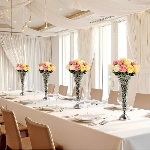 4 PCS Crystal Wedding Flower Vase, 20 in. Tall Flower Table Centerpieces, Crystal Cylinder Vases, Silver 2025 update