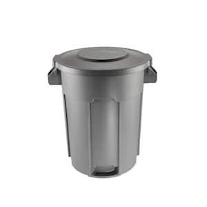 32 Gal. Grey Outdoor Vented Trash Can with Domed Lid, Rounded Handles, and Reinforced Foothold