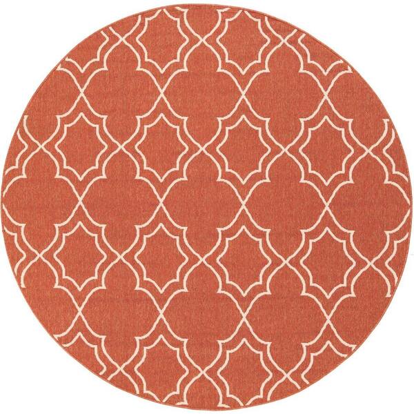 Livabliss Anderson Cherry 5 ft. x 5 ft. Round Indoor/Outdoor Patio Area Rug