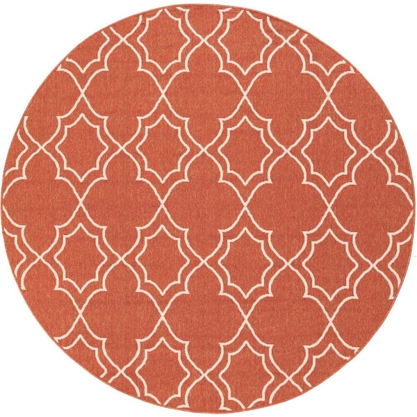 Livabliss Anderson Cherry 9 ft. x 9 ft. Round Indoor/Outdoor Patio Area Rug