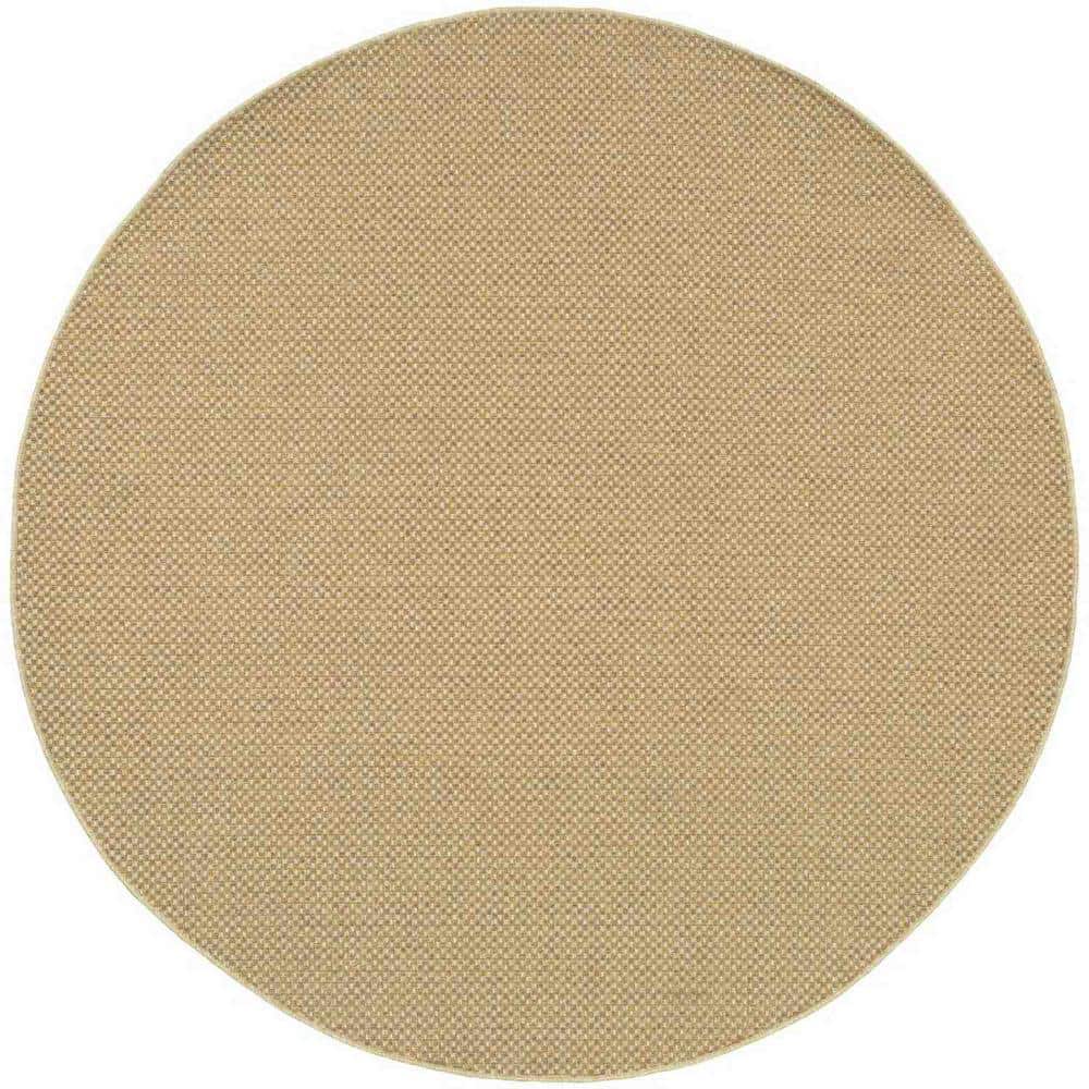 HomeRoots Bernadette Sand 8 ft. Round Unthemed Woven Solid Color ...