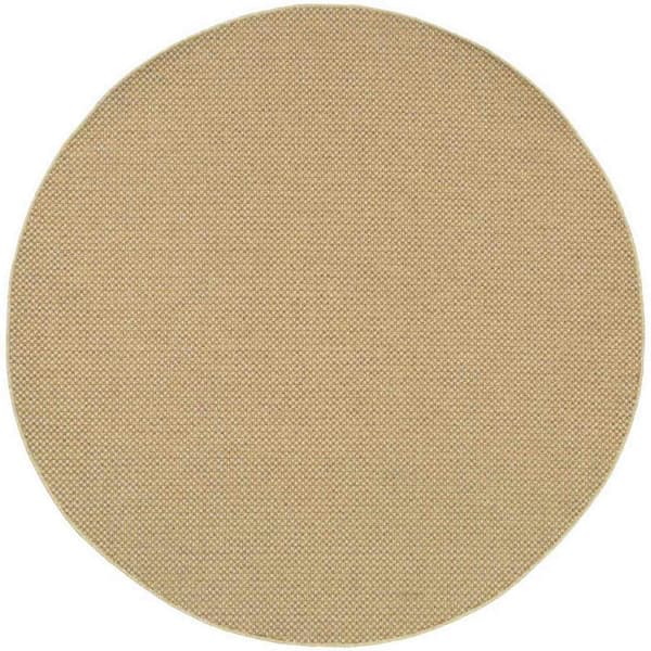 HomeRoots Bernadette Sand 8 ft. Round Unthemed Woven Solid Color Polypropylene Round Area Rug