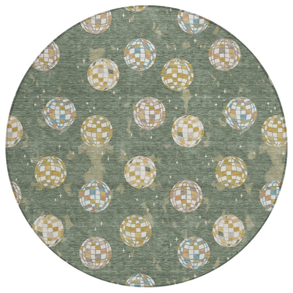 Chantille Machine Washable Indoor/Outdoor Abstract ACN2690 Basil 8 ft. x 8 ft. Round Rug price history on PriceWatchPro