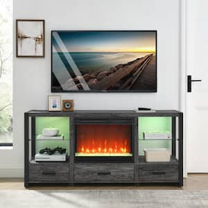 60 in. Freestanding TV Stand with Electric Fireplace KD Inserts Heater, Drawers, in Fits TVs up to 70 in, Dark Oak