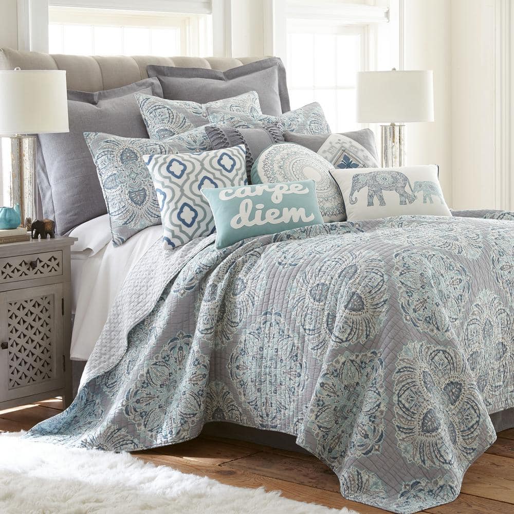 White and Blue Cotton Elephant Pattern Rectangular Throw Pillow