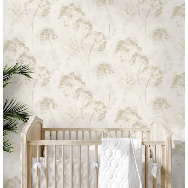 30.75 sq. ft. Frosted Linen The Aurelia Floral Vinyl Peel and Stick Wallpaper Roll