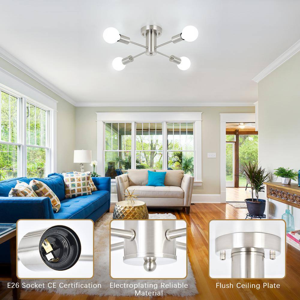17.5'' Nickel 4-Light Linear Sputnik Ceiling Fixture