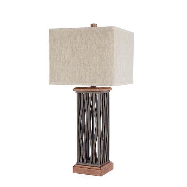 Brown Table Lamp With Linen Shade, Mackinaw Cream Floor Lamp