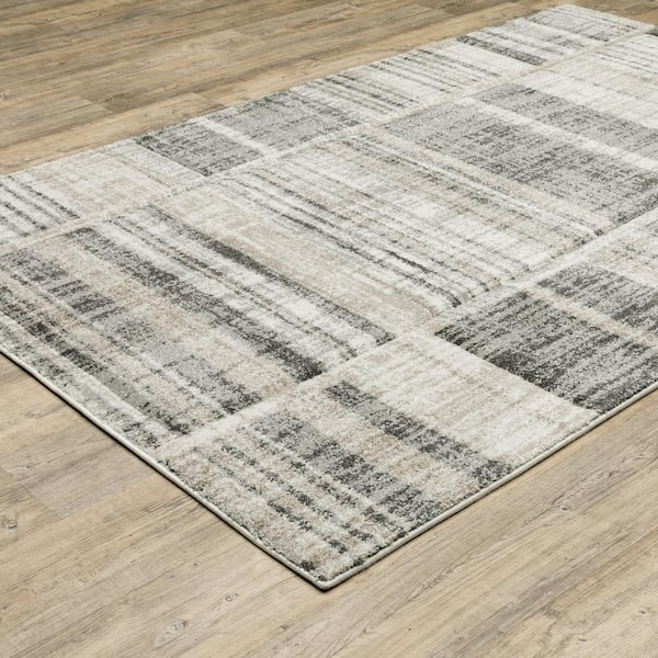 Chateau Beige/Charcoal 10 ft. x 13 ft. Distressed Stripe Polypropylene Indoor Area Rug