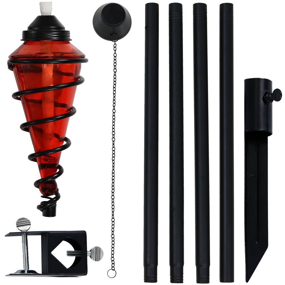 Red Glass and Metal Swirl Adjustable Height Outdoor Torches, Set of 2