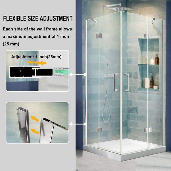 AZDHOME 36 in. W. x 36 in. D x 72 in. H Neo Angle Pivot Frameless