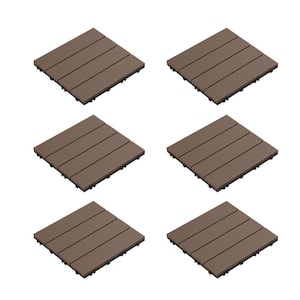 12 in. x 12 in. Brown Outdoor Interlocking Slat Polypropylene Patio and Deck Tile Flooring (Set of 6)