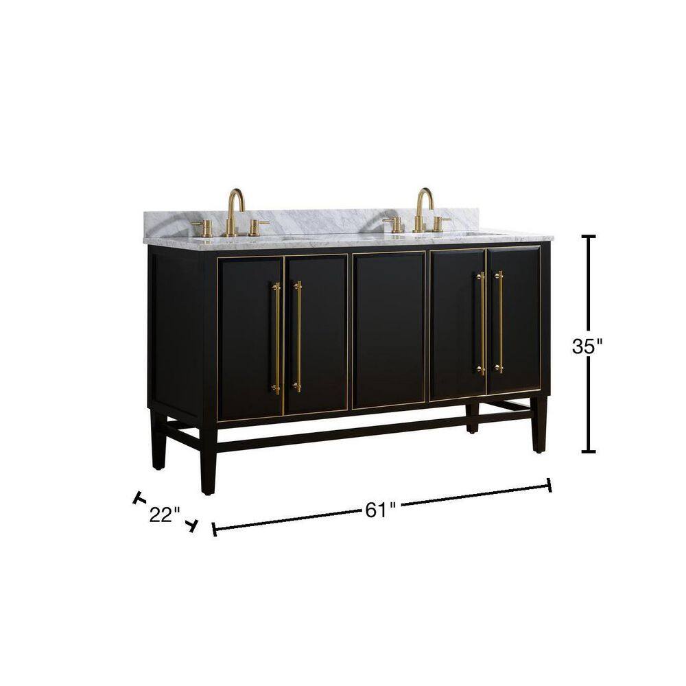 Mason 61" Black and Gold Double Vanity with Marble Top