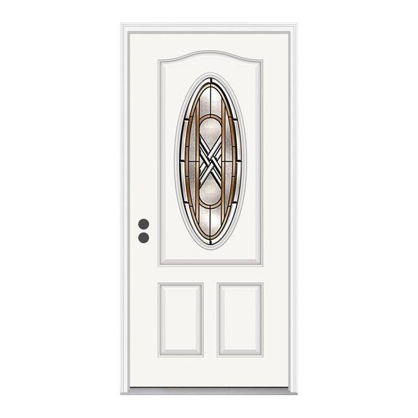 JELD-WEN 36 in. x 80 in. Ascot 3/4 Oval Lite Brilliant White Primed Fiberglass Prehung Front Door with Brickmould