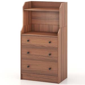 Walnut 3-Drawer 23 in. Dresser Wood Storage Organizer Chest with 2 Open Shelves