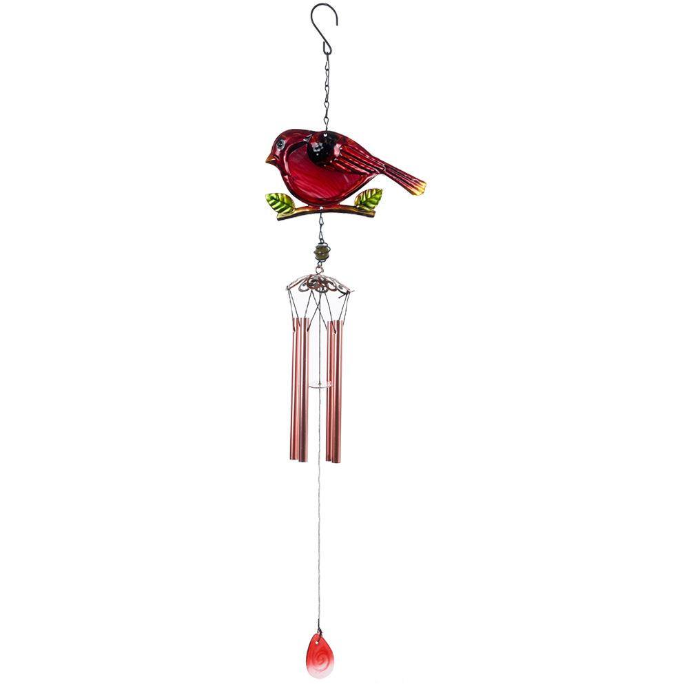 Mr. Garden 31 in. Bird Glass Painted Wind Chime Metal Wind Chime Red HDBPWCPR The Home Depot