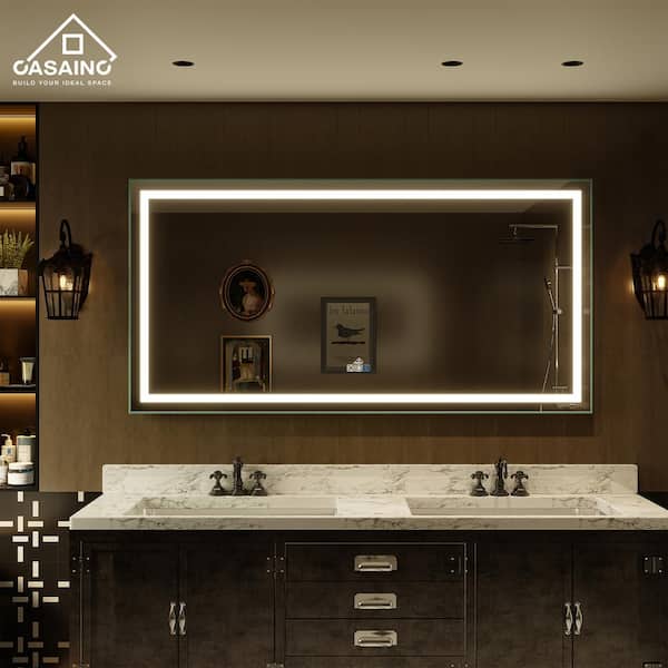 CASAINC 72 in. W x 36 in. H Rectangular Frameless Anti-Fog Wall Bathroom Vanity Mirror Ultra Bright