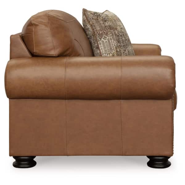 Carianna Brown Leather Match Chair and a Half with Removable Cushions and Nailhead Trim