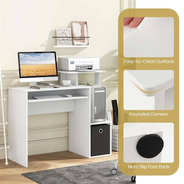 Costway 39.5 in. Home Office White + Black Computer Desk Space