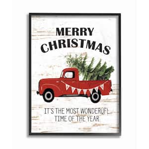 11 in. x 14 in. "Christmas Most Wonderful Time Vintage Truck" by Lettered and Lined Wood Framed Wall Art