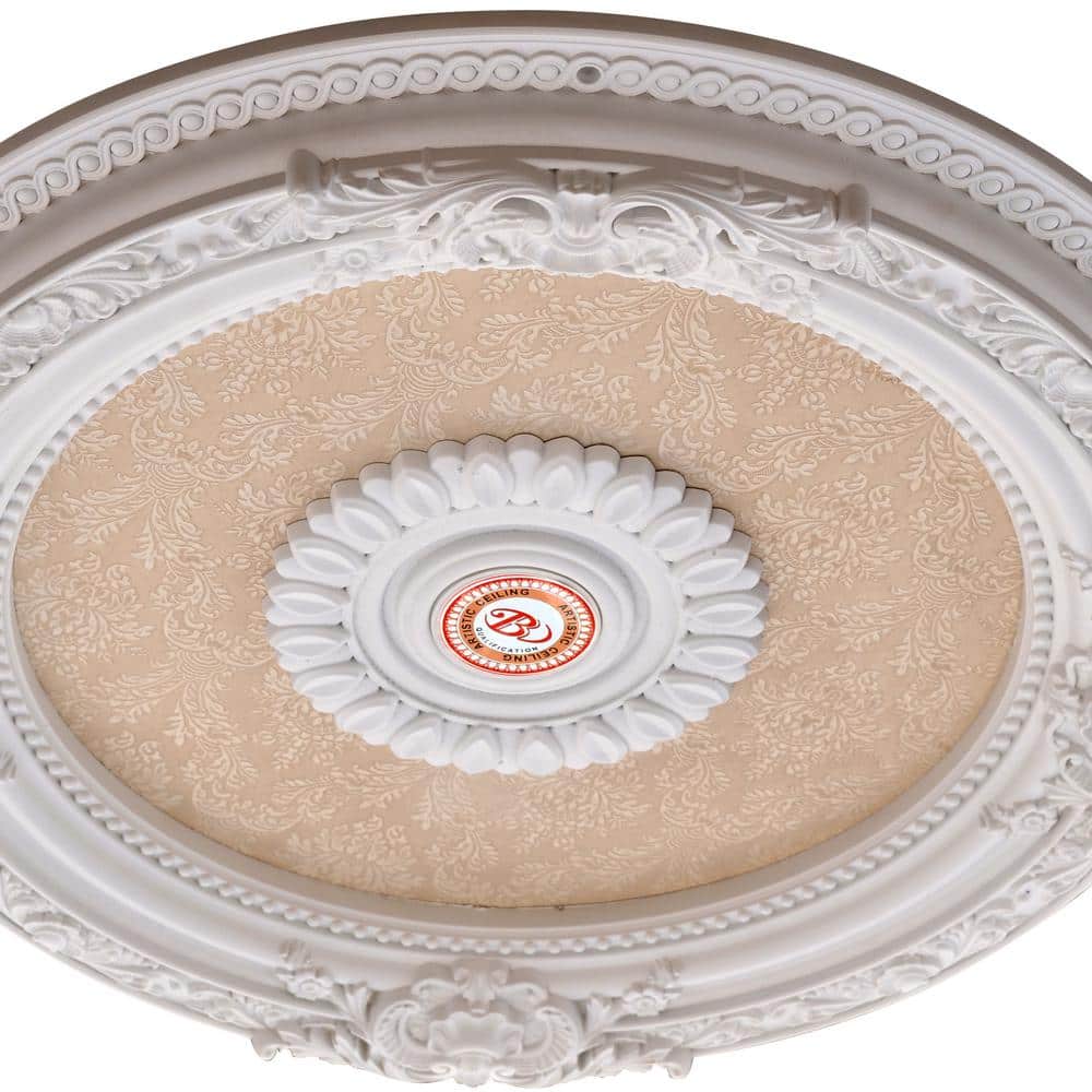 Petite White and Beige Polystyrene Chandelier Ceiling Medallion, 24 Inches