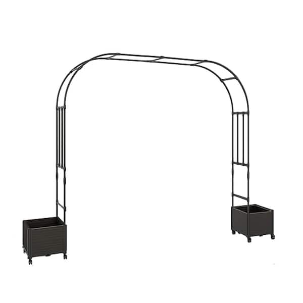 Sturdy Metal Garden Arch with Dual Planter Boxes, Climbing Plant Trellis Arbor for Outdoor Wedding Backdrop, Span 2.2m