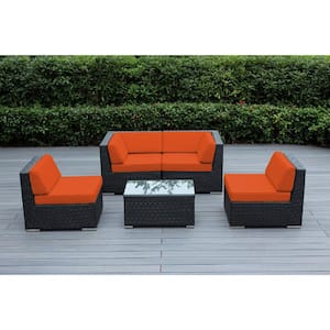 Ohana Black 5-Piece Wicker Patio Seating Set with Supercrylic Orange Cushions
