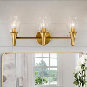 Ava 21.7 in. 3-Light Gold Bathroom Vanity Light Modern Wall Sconce with Hammer Glass