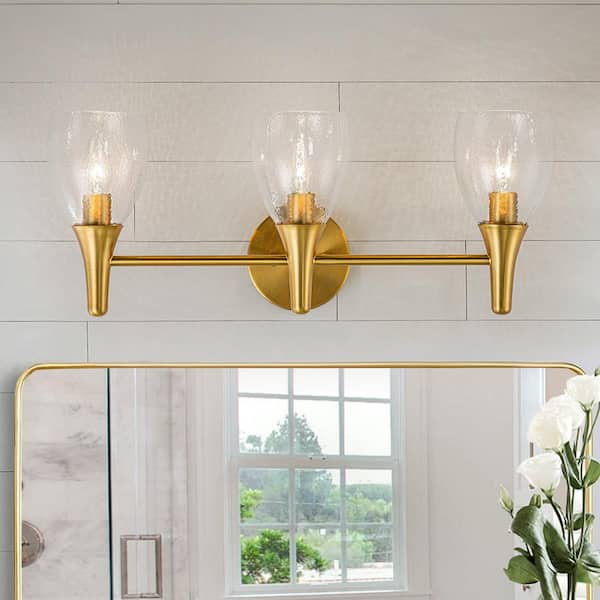 EDISLIVE Ava 21.7 in. 3-Light Gold Bathroom Vanity Light Modern Wall Sconce with Hammer Glass