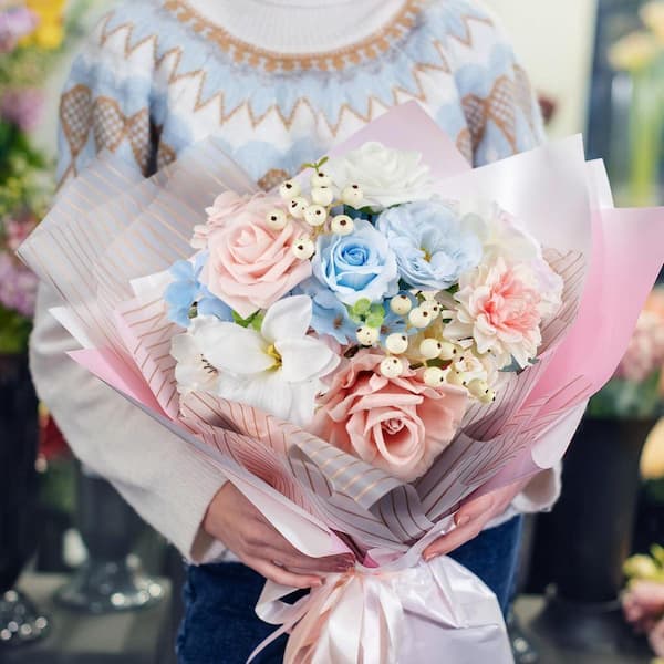 7.8 in. Blue Pink Artificial Rose Flowers Combo Box HPDBTX5F - The
