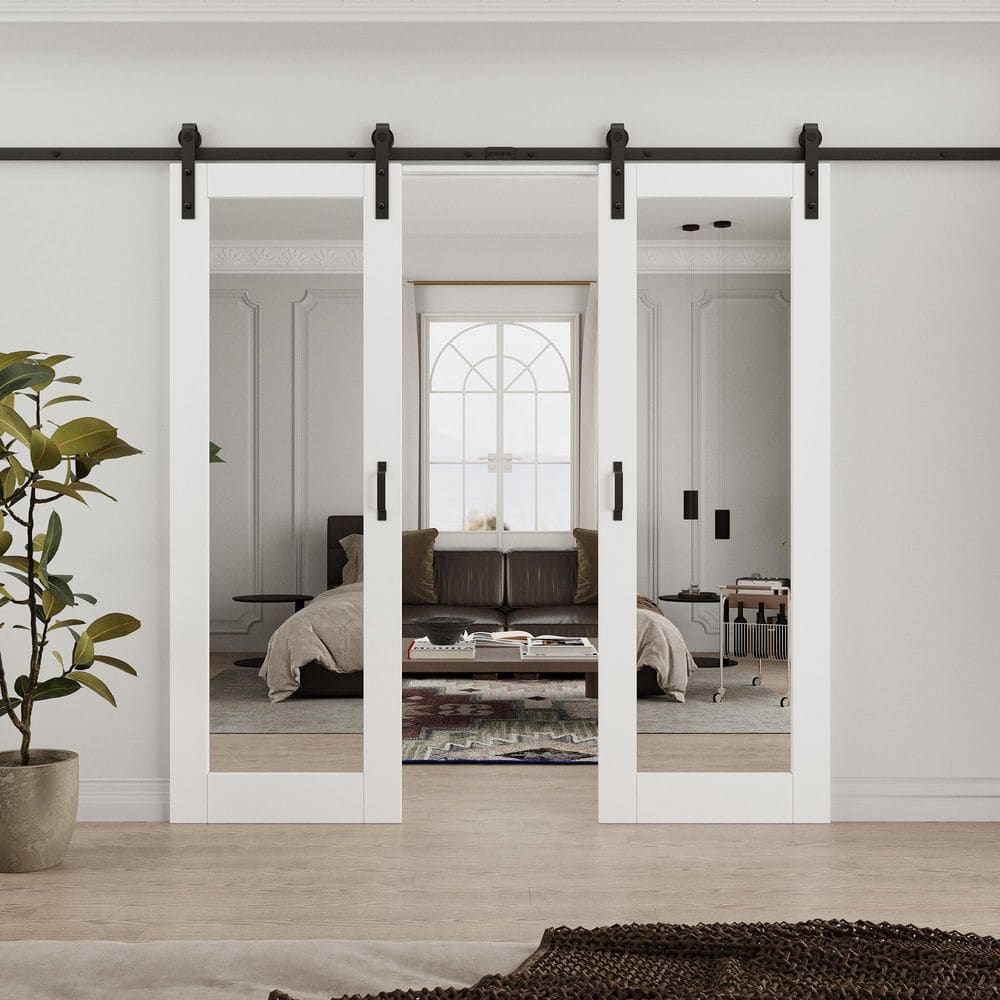 ARK DESIGN 56 in. x 80 in. (Double 28 in. ) Paneled White Mirrored ...