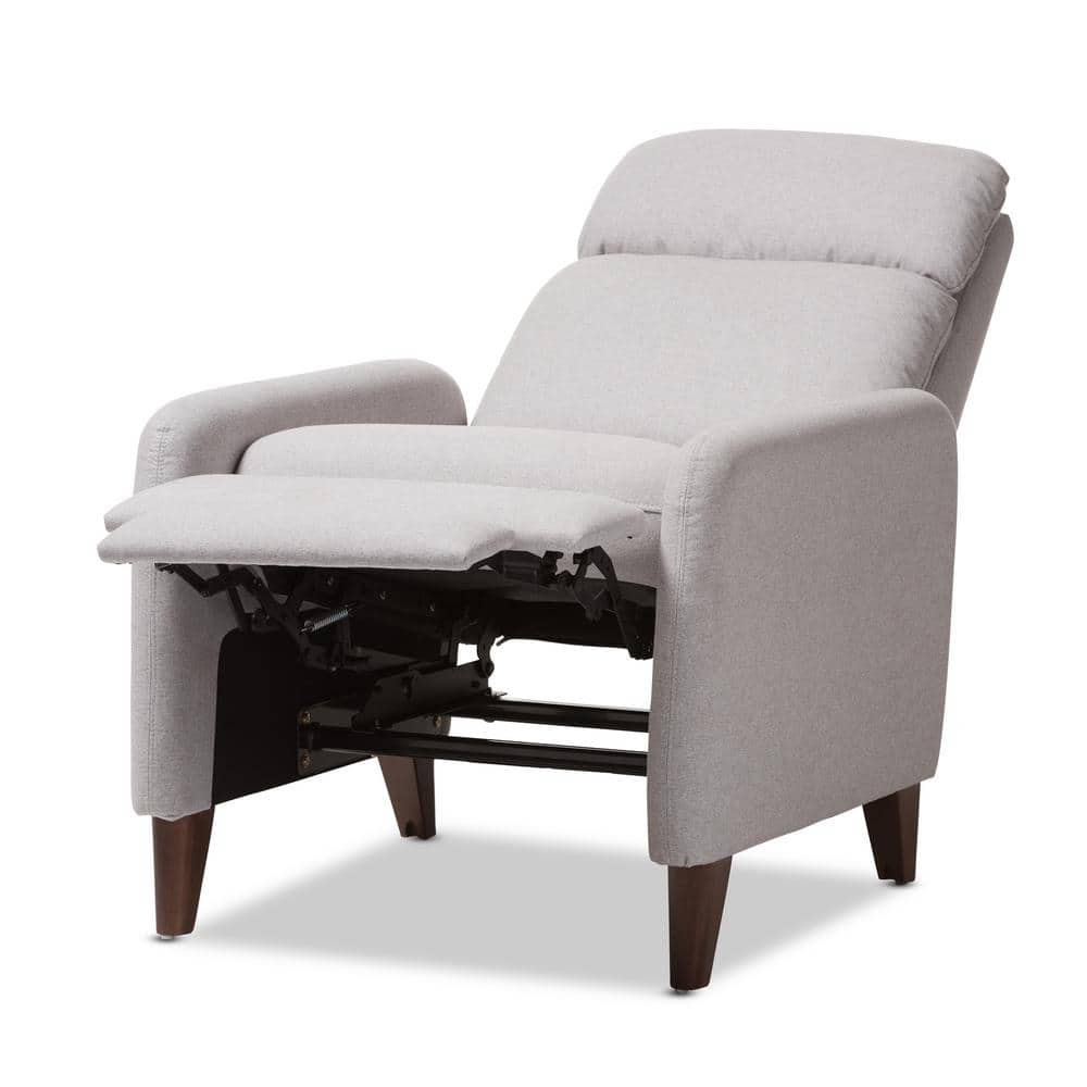 Casanova Light Gray Leather-Wood Modern Recliner Chair