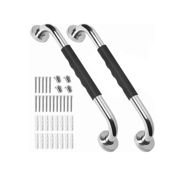 16 in. x 2.24 in. Concealed Screw Bathroom Grab Bar Anti Slip Handicap Safety Shower Handle for Seniors in Silver 2 Pack