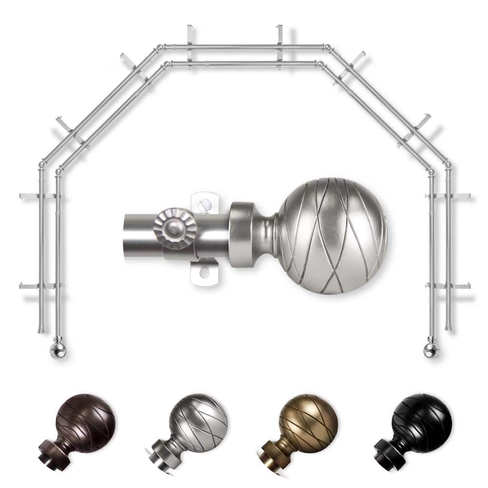 "13/16"" Dia Adjustable 5-Sided Double Bay Window Curtain Rod 28 to 48"" (each side) with Yesenia Finials in Satin Nickel" price history on PriceWatchPro