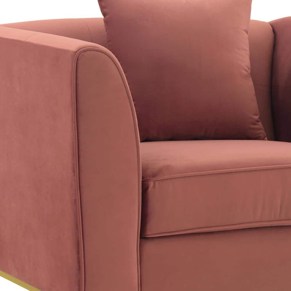 Transitional Pink Velvet Wood Accent Chair with Gold Legs