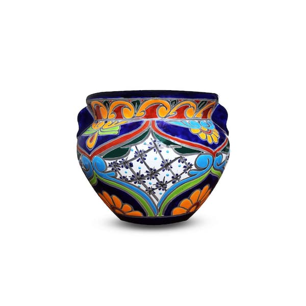 Evergreen 12 in. Multi-colored Talavera Ceramic Chata Planter