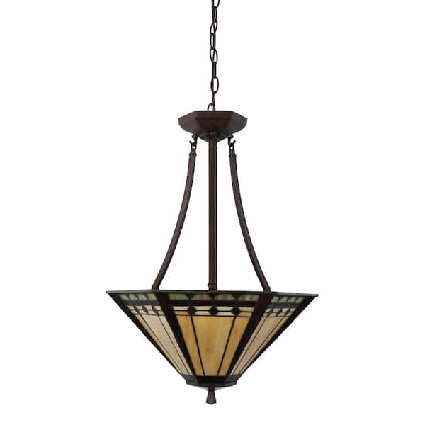 Decor Therapy Lewis 3-Light Tiffany Glass and Bronze Pendant