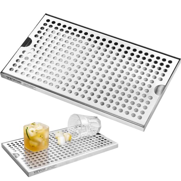 VEVOR Beer Drip Tray Silver 304 Stainless Steel Kegerator with 4 Non-Slip Rubber Pads and Detachable Cover Heat/Cold Resistant