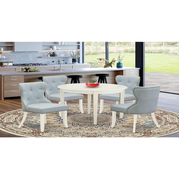 East West Furniture 5-Piece Linen White Solid Wood Top - Dining Room Set Seats-4