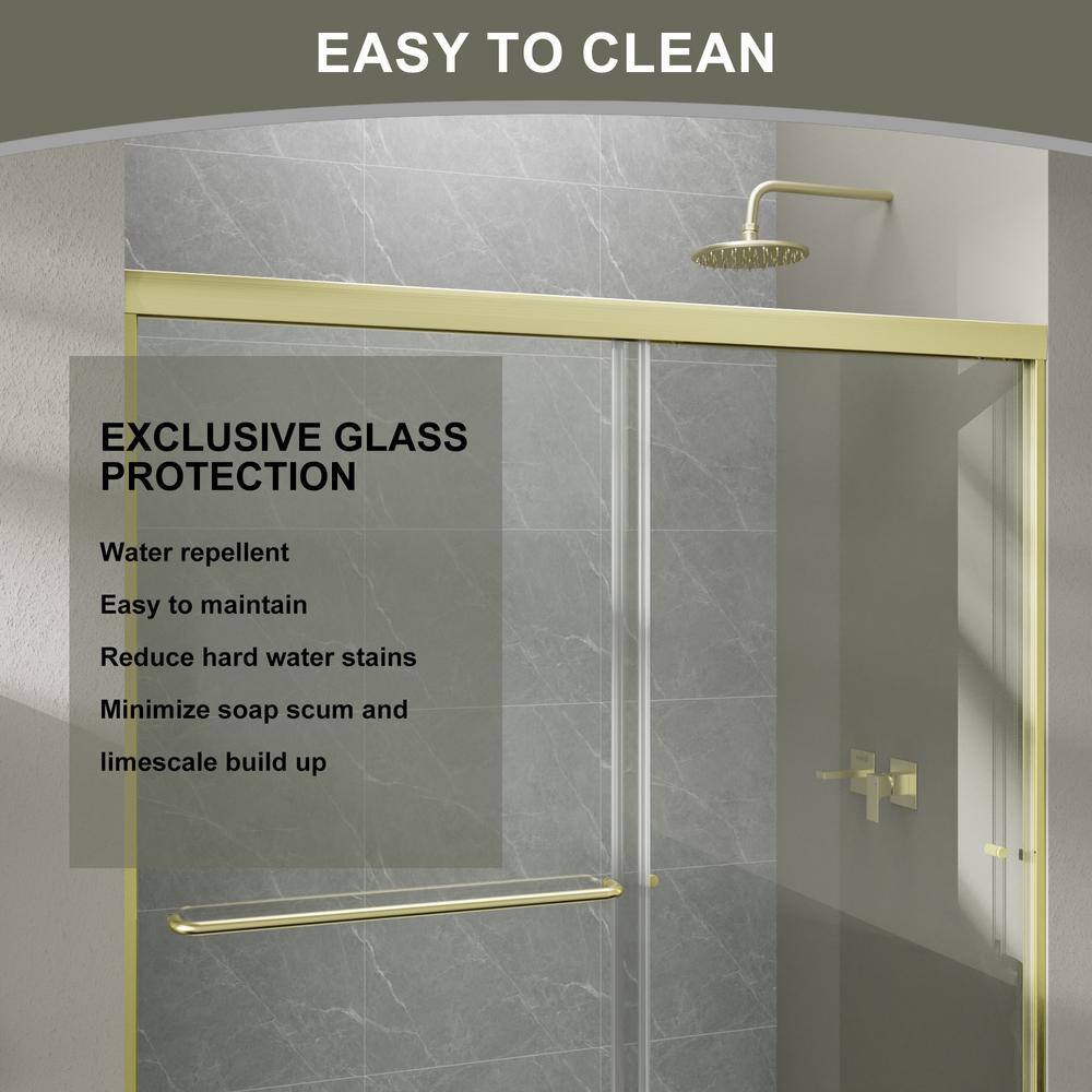 60'' Gold Framed Sliding Shower Door with Clear Glass